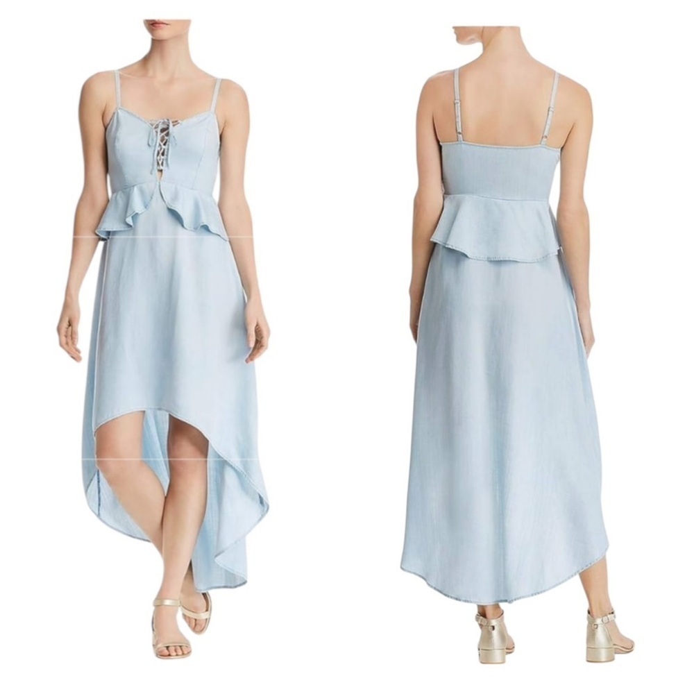 Guess Sleeveless Lace Up Maxi Dress Super Bleached Wash NEW